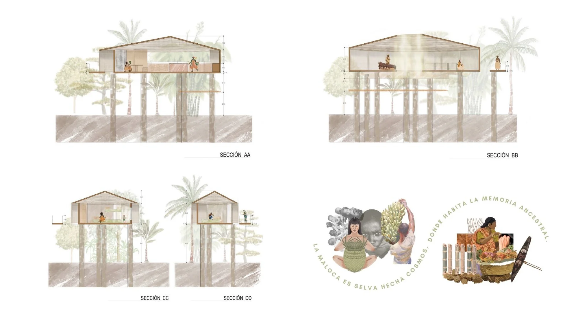 Planta general del conjunto — paths orgánicos entre vegetación
